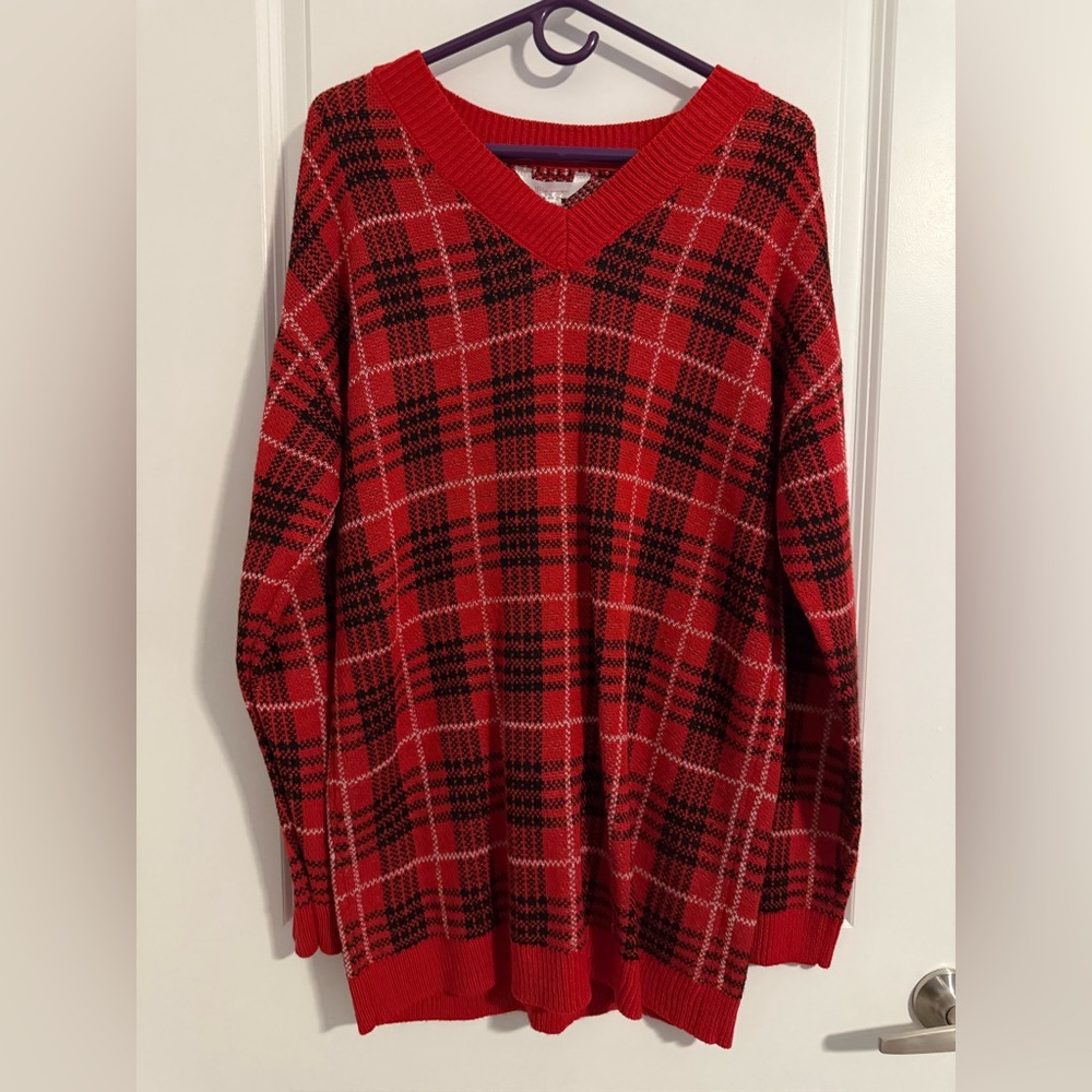 No Boundaries Red and Black V-Neck Sweater Dress